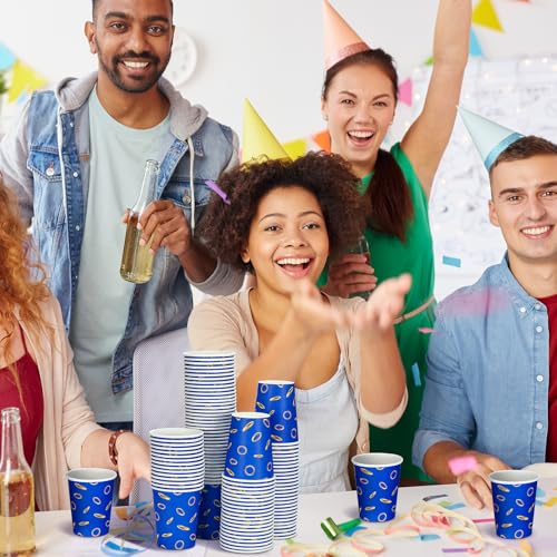 Jingmore 100 Pcs Blue and Golden Rings Paper Cups 9 oz Cartoon Blue Hedgehog Theme Party Drinking Tea Cups for Daily Use Cartoon Video Game Theme Holiday Birthdays Party Supplies