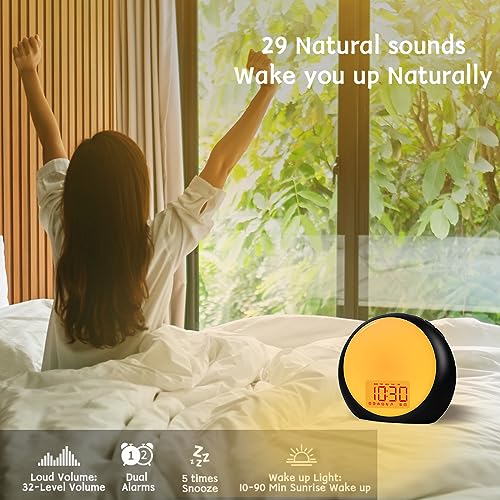 Image of iDealSleep Sunrise Wake Up Light Alarm Clock White Noise Sound Machine | Sunrise Sunset Simulation for Heavy Sleepers Kids Bedroom Dual Alarms Snooze Sound Brown Noise Machine with 25 Sounds