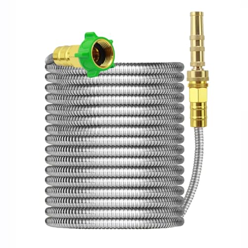 Mangueira de água de metal 30,5 m, mangueira de jardim expansível de aço inoxidável 304 com bocal de mangueira bala de cobre, mangueira de cobre resistente à corrosão para pátio externo com bocal de 4