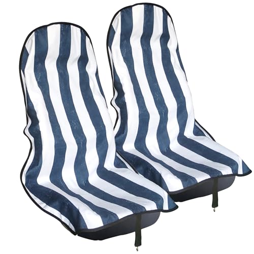 Image of Car Seat Cover Protector Front Seats,for Gym Workout,Running,Swimming,Beach and Hiking,Waterproof Sweat Towel Bucket Seat Covers for Cars SUV Trucks (Blue Stripe, 2Pcs)