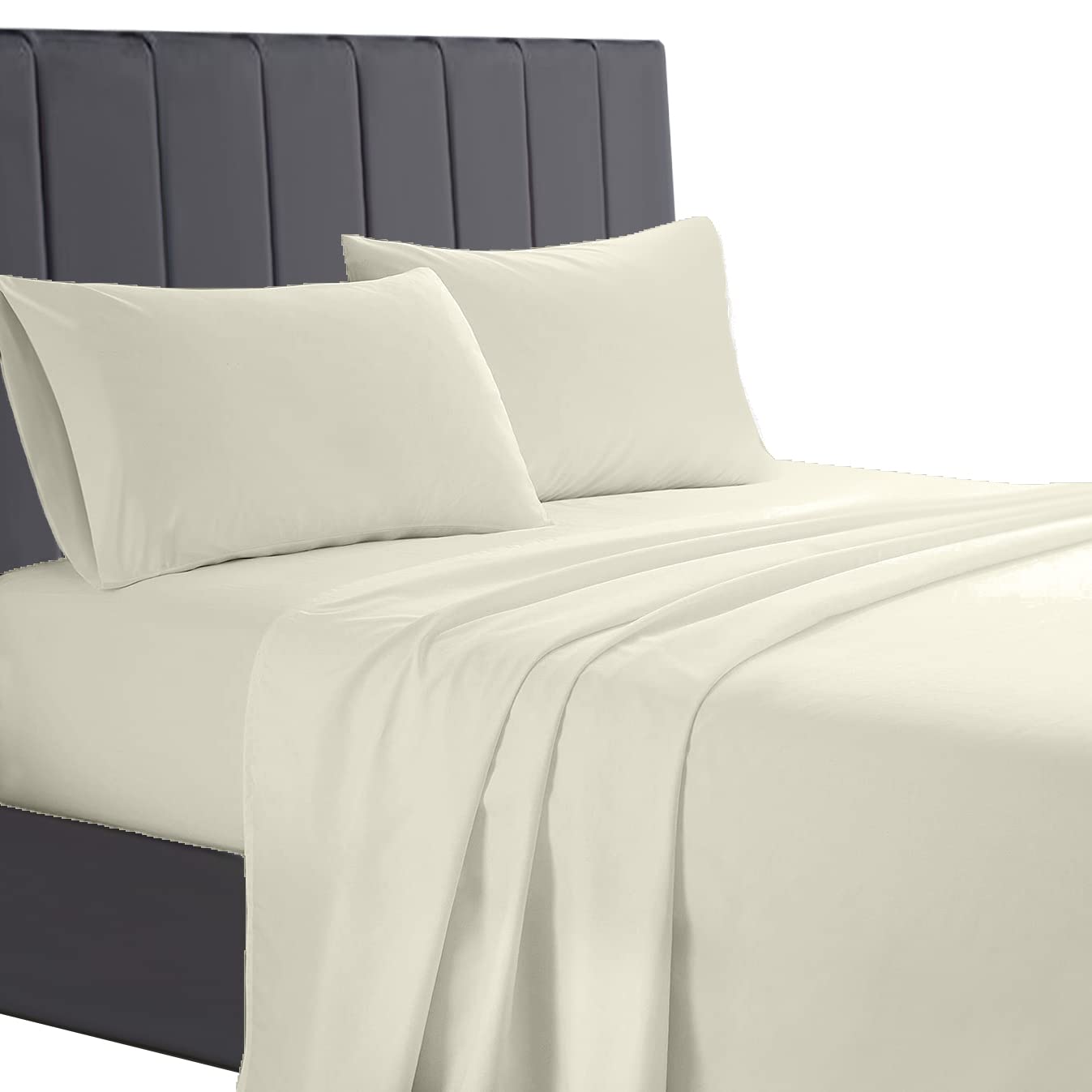 A ATH COLLECTION Egyptian Cotton Flat Sheet, 200 Thread Count Cotton Soft, Fade & Wrinkle Resistant Flat Bed Sheets (King, Cream)
