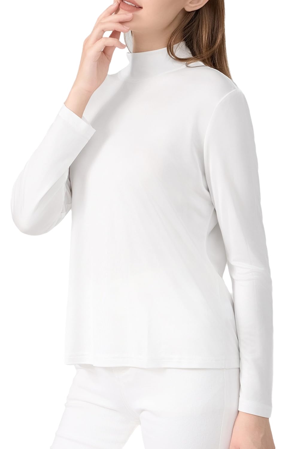 Sous-vêtement thermique en soie de mûrier pour femme, haut long à col montant, chemise légère en soie