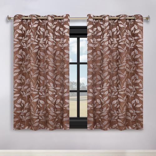 SUPERIOR Semi Blackout Curtains - Modern Leaves - 42" x 63" - Grommet Header - Thermal Insulated, Sun Blocking & Room Darkening Drapes for Bedroom, Living Room - Set of 2 Panels - Copper