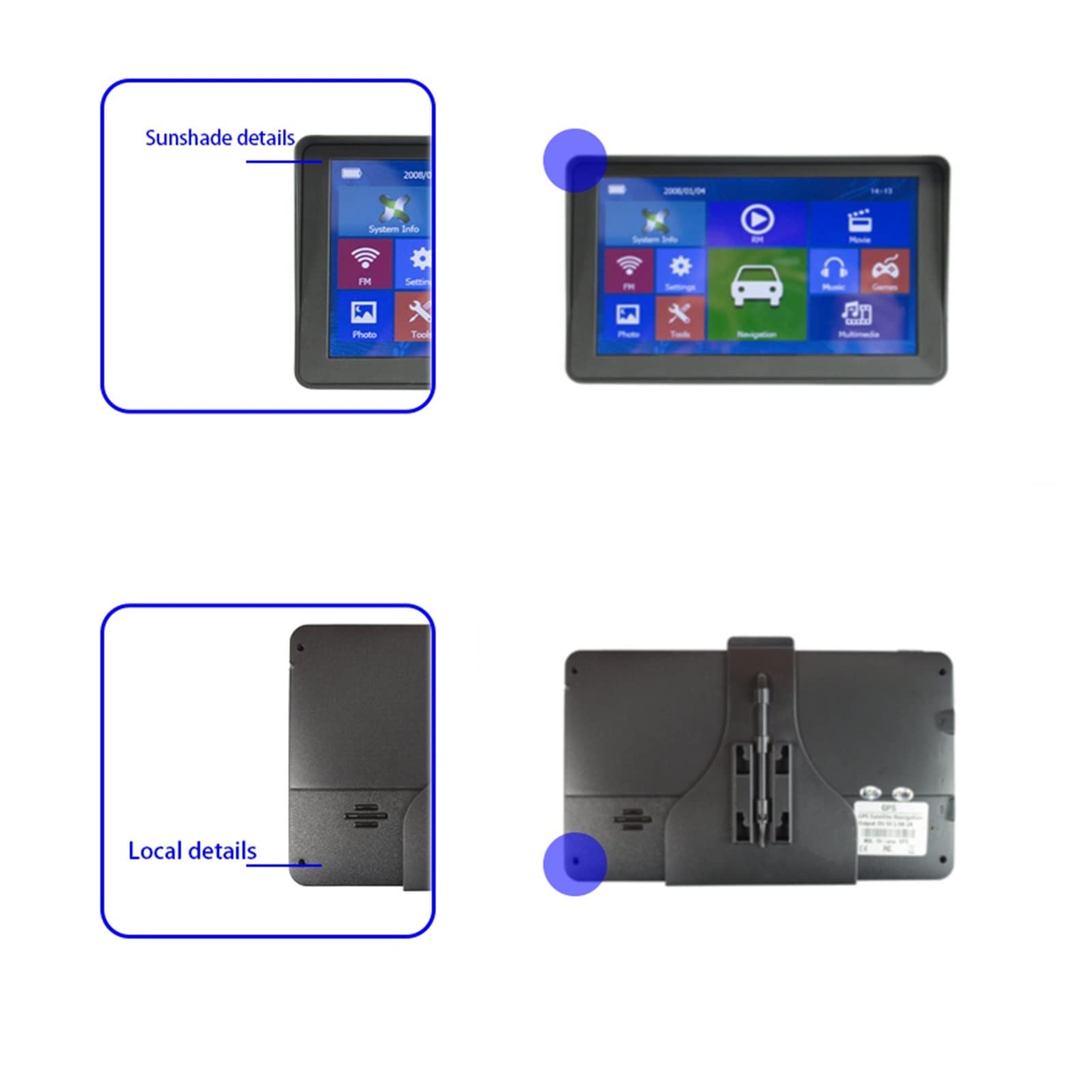 Navigatore GPS per auto, HD. Auto GPS Navigazione 8G128MB 800 * 480 Risoluzione Touch Screen Bluetooth Avin. Navigatore del camion della mappa Europa Per auto, camion e camper(8G128MBSunshadeBT)