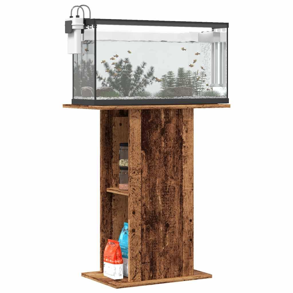 Armario para acuario con aspecto de madera vieja, 36 x 60,5 x 72,5 cm, material de madera, soporte para acuario con compartimentos, espacio para comida para peces, soporte para salón y
