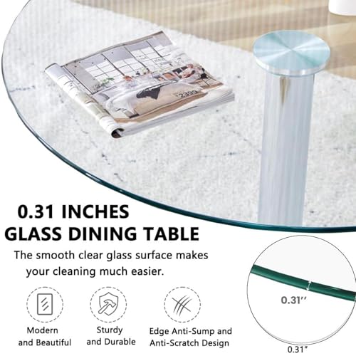 Image of 23.4 inch Round Glass Dining Table, Modern Circular, Sturdy Base and Perfect for 2-4 Seat, Bistro Style for Dining Room, Living Room, Balcony, Cafe