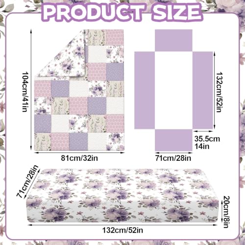 Image of Hahafelt 3 Pcs Purple Floral Patchwork Baby Crib Bedding Set for Baby Girl