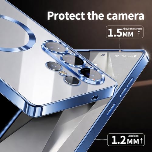 Image of VONZEE Clear Logo Electroplating Transparent Case for Samsung Galaxy S26 Ultra 5G, Magnetic Plating [Support for MagSafe Charger] Electroplate TPU Cover- Sierra Blue