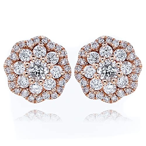 Women’s Men’s Pink Rose Gold Plated 925 Sterling Silver Iced CZ Circle Flower Cluster Hypoallergenic Round Hip Hop Trendy Fashion Cubic Zirconia Stud Screw Back Earrings