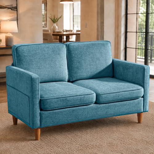 Image of 56 inch Chenille Loveseat Sofa, Mid Century Modern 2 Seater Love Seat Couch