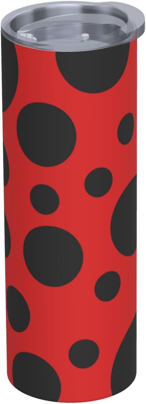 20oz Insulated Stainless Steel Tumbler Mug | Ladybug pattern Cup with Lid and Straw | Hot and cold insulation |Suitable for Coffee Travel Office Car