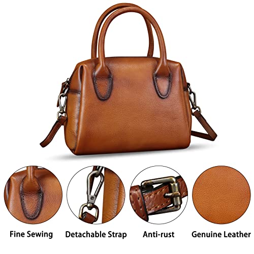 Image of Genuine Leather Handbag for Women Leather Top Handle Purse Retro Handmade Satchel Vintage Crossbody Hobo Bag