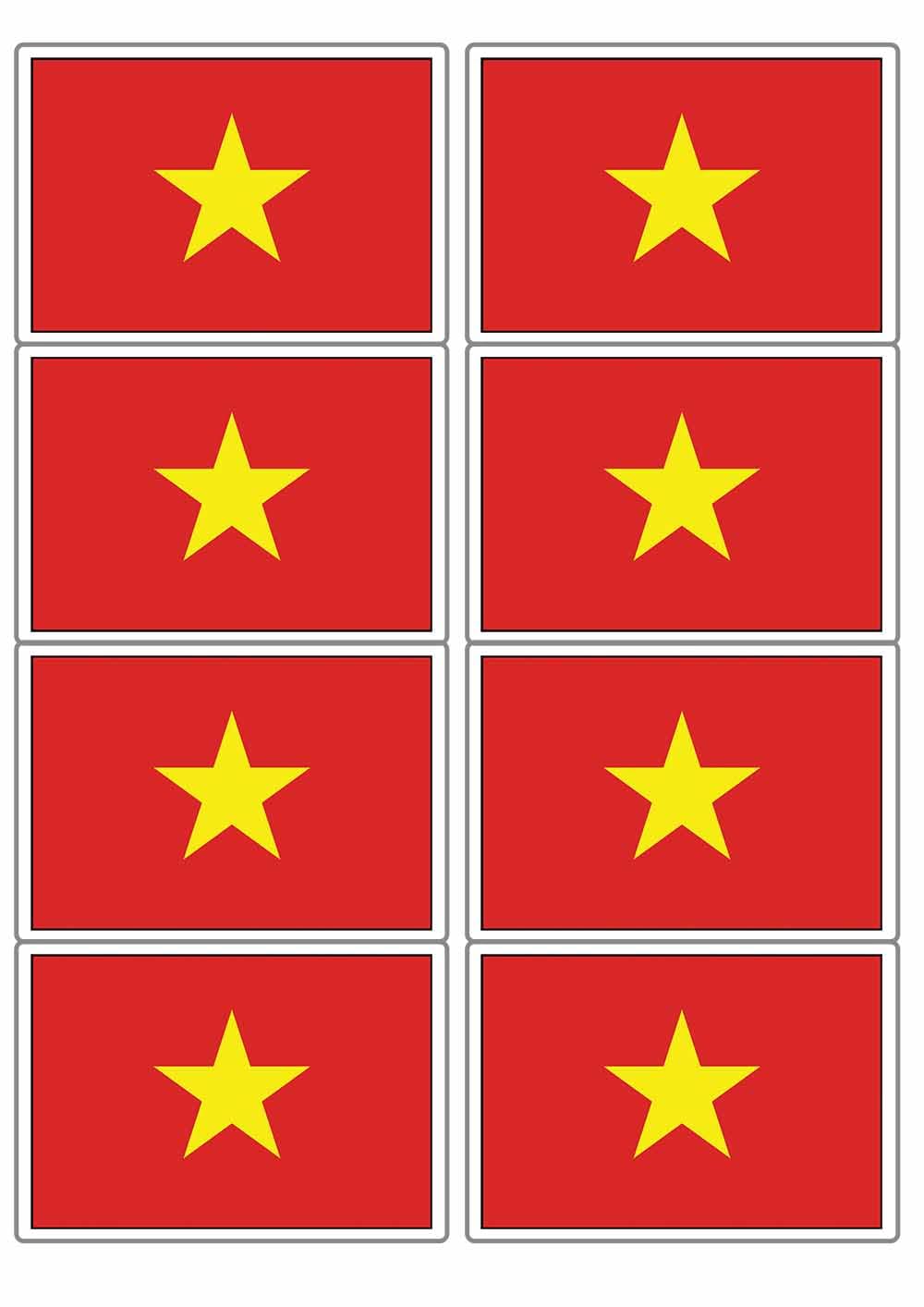 Vietnam National Flag Rectangular Matt Paper Stickers A4 Sheet of 8 (Each Sticker is 99mm x 68mm) (Rectangular)
