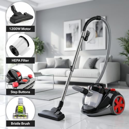Image of OVENTE Bagless Canister Vacuum Cleaner with Sofa Brush, 1200W, Black ST2010