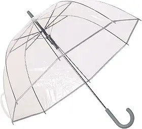 Guarda Chuva Automático Com Cabo Curvo Sombrinha Transparente E Cinza Fazzoletti