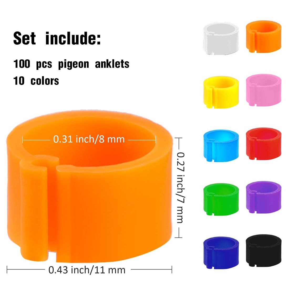 Anelli Di Plastica Per Zampe Di Piccioni - 100 Pz Da 8 Mm, 10 Colori, Senza Riconoscimento - Foto 4