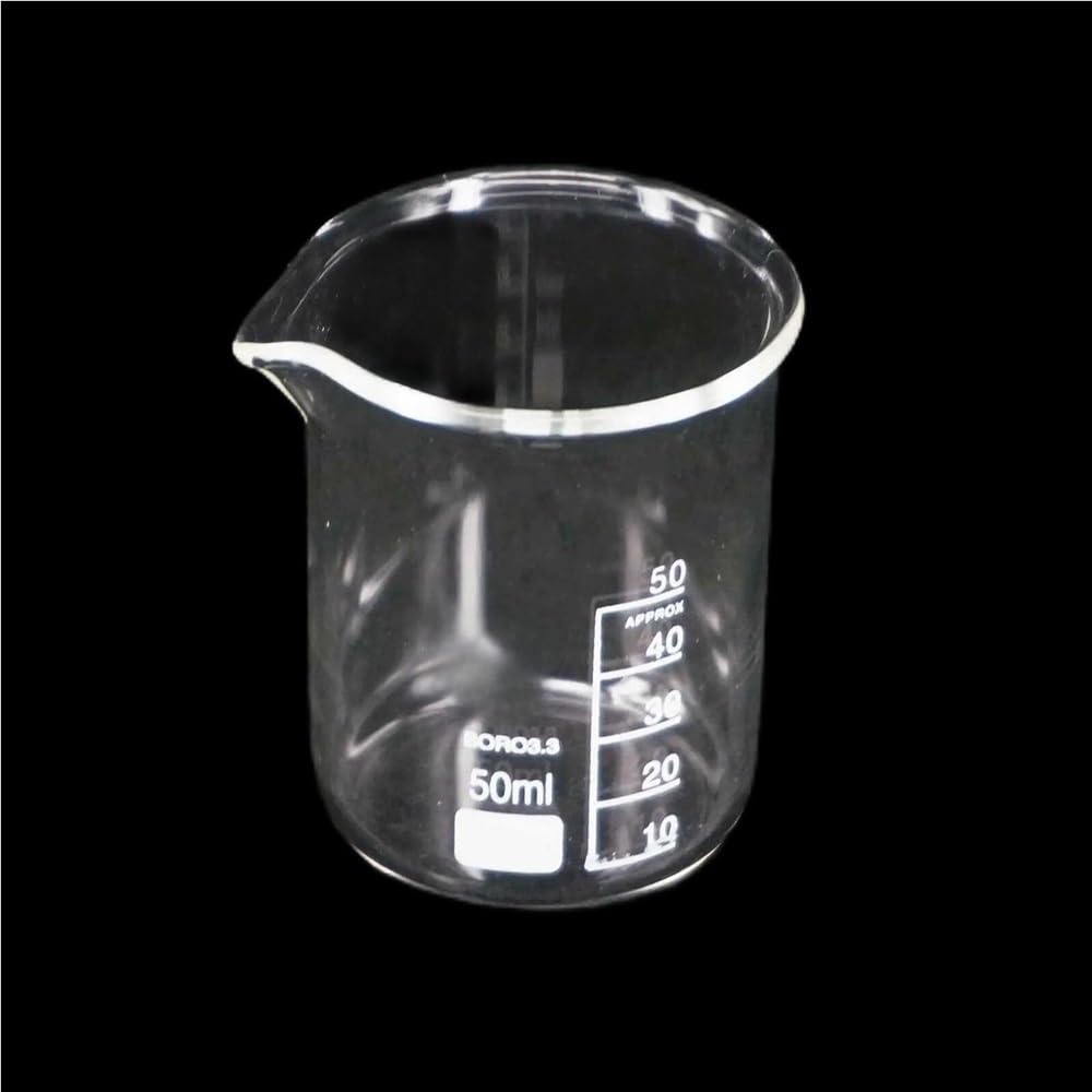 Vaso de precipitados de Vidrio de 50 ml con Pico, Vaso de precipitados de borosilicato de Forma Baja, Vaso medidor de Vidrio Espesado para Laboratorio (1 Unidad)