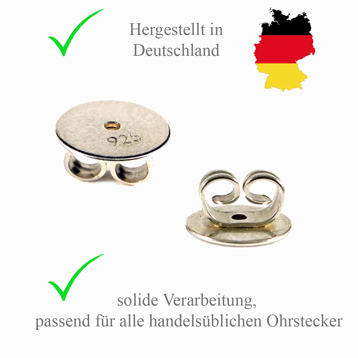 Ohrmutter Silber 925, 8 mm XL, für große Ohrlöcher und schwere Ohrstecker
