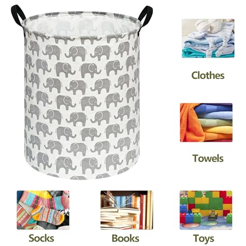 Image of Collapsible Kids Laundry Basket Clothes Hamper, Foldable Storage Organizer Bin, Toy Clothes Storage with Handles for Boys Girls Bedroom, Room Decor (Elephant)