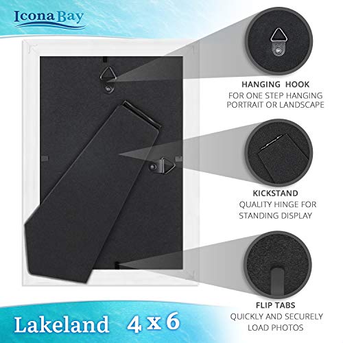 Icona Bay 4x6 White Picture Frame - Contemporary Photo Frame 4 x 6 - Composite Wood Frame for Walls or Tabletop - Lakeland Collection