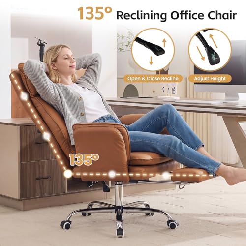 Image of Big and Tall Office Chair, Footrest & Flip Armrest for Pets, PU Brown