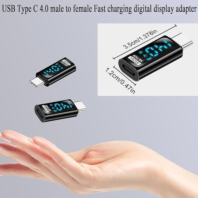 Image of Wefly 1 Pack USB-C Adapter with LED Display, PD 140W USB Type C Male to Female Connector for i /Phone 15 Series, i /Pad Air /Pro, Mac /Book, Support Voltage and Power Smart Display & 40Gbps Data Transfer