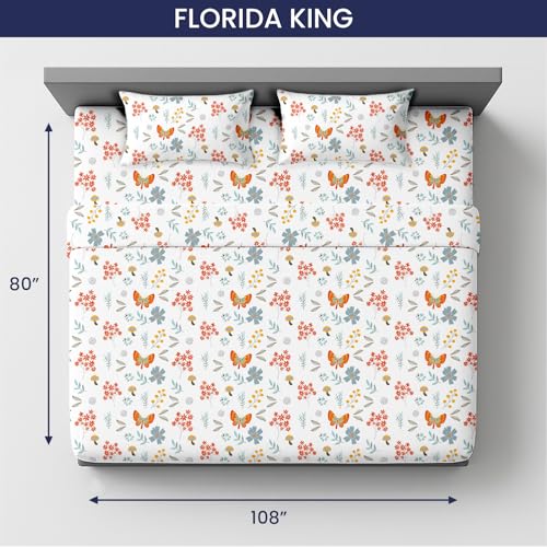 Image of SGI 108 inchx80 inch 4 Pc Florida King Sheet Set 600 TC 15 inch Deep, Butterfly Garden