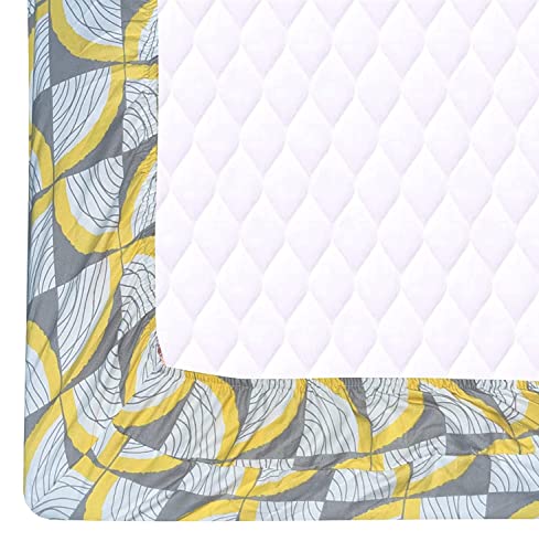 Image of Cotton Feel Glace Cotton Elastic 300 TC Printed Fitted Bedsheet Queen Size Double Bed with 2 Pillow Covers (60 inch x 78 inch inches (Queen Size), Yellow Slice)