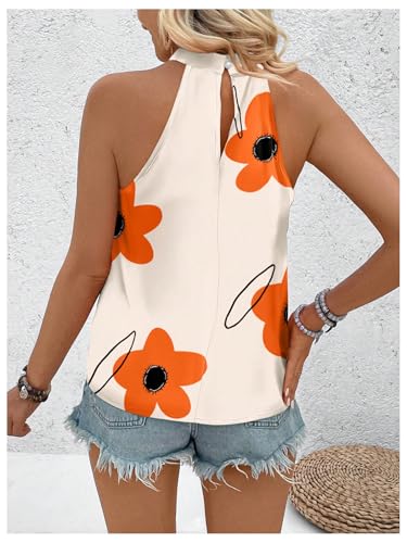 Image of RoseSeek Women's Tropical Paisley Halter Blouse Boho Shirt Vacation Tops