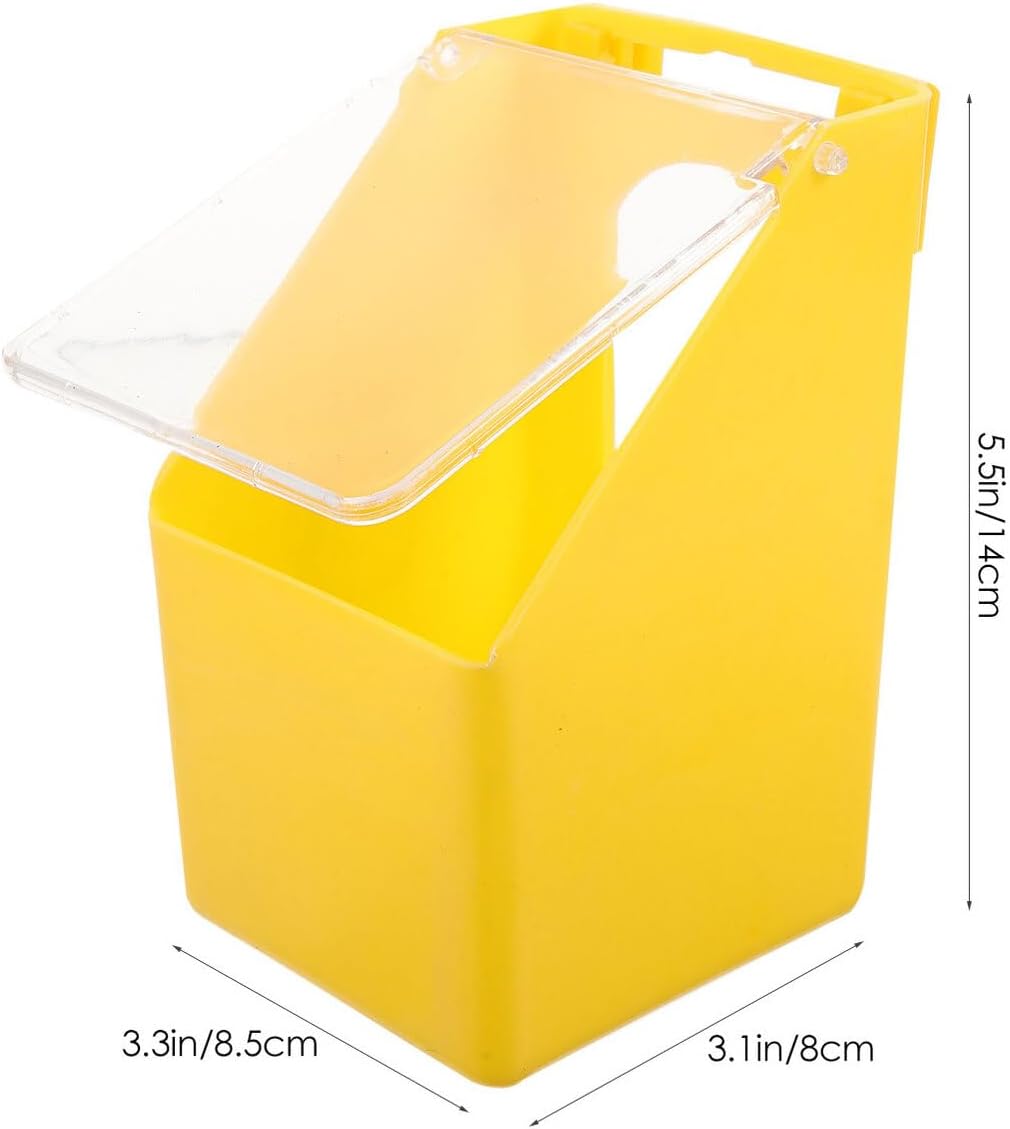 Toyvian 5pcs Yellow Plastic Hanging Cage Feeder with Cover for Pigeons and Small Birds, Multifunctional Single Hole Pet Feeding and Watering Box for Bird Cages