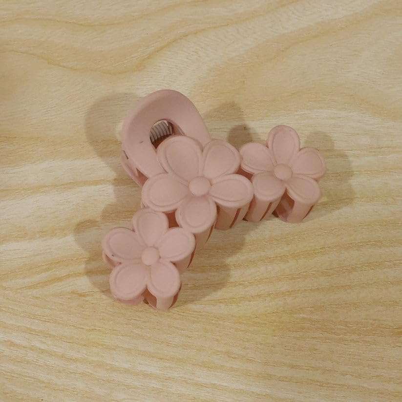 Image of Large Stylish Plastic Flower Hair Claw Clip for Women, Strong Grip Floral Hair Clutcher for Thick and Thin Hair, Elegant Hair Styling Accessory, 6 Piece