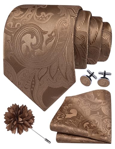 Image of GUSLESON Paisley Tie Set for Men 3.15 inch Necktie Lapel Pin Hankerchief Cufflinks Set for Men