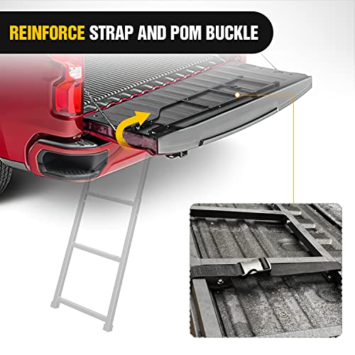 Image of Nilight Foldable Truck Tailgate Ladder for Pickup with Aluminum Step Grip Plates, Replaceable Rubber Feet & Stainless Steel Self Drilling Hex Screws for Easy Installation