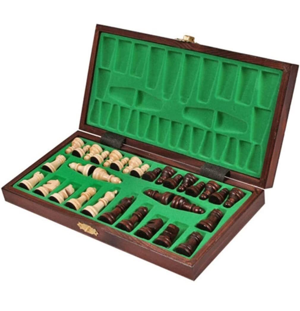 Schachset 10-Zoll-Schach-Brettspiel Aus Holz, Schachspiel, Tragbares Zusammenklappbares Schachbrett, Handgefertigte Schachfiguren Massivholz Für Familienaktivitäten
