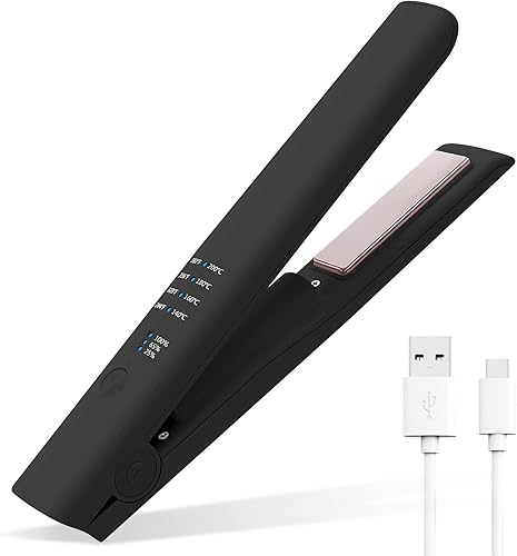 Plancha de pelo inalámbrica 2 en 1, plancha de pelo portátil de viaje con batería de 5000 mAh, recargable por USB, adecuado para muchos peinados, 4