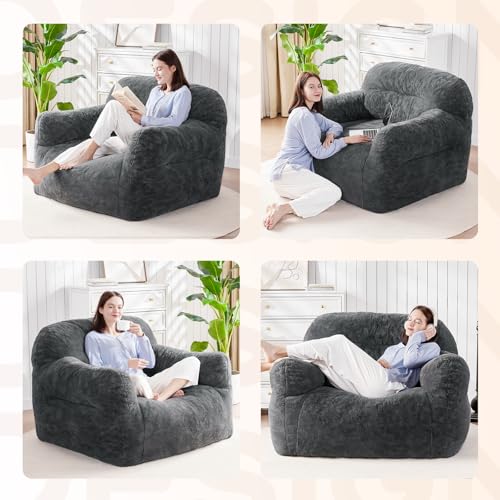 Image of Spacocld Giant Bean Bag Chair for Adults - Large Bean Bag Couch with Armrests, Bean Bag Sofa Stuffed High-Density Foam, Plush Lazy Sofa Comfy Chair, BeanBag for Bedroom, Living Room (Dark Grey)