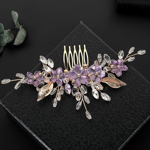 Peineta metalica con diseño floral para boda miniatura 5