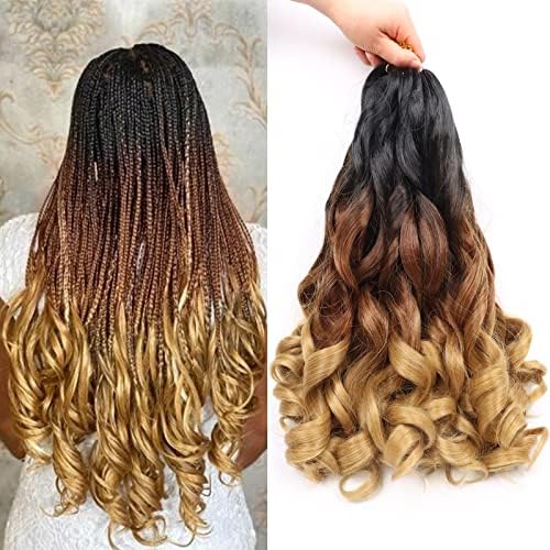 French Curly Braiding Hair Curly Braiding Hair 14 Inch 8 Packs Spanish Curly Braiding Hair for Box Braids Ombre Bouncy Braiding Hair Pre Stretched French Curl Crochet Braids Knotless Braiding Hair Extensions(14 Inch/Pack of 8, 1B/30/27)