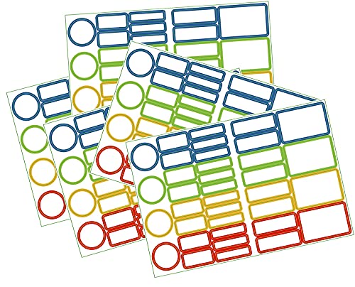 Etiquetas adhesivas coloridas 180 Pcs/etiquetas escolares/Etiquetas de Nombre, 5 tamaños, 4 colores