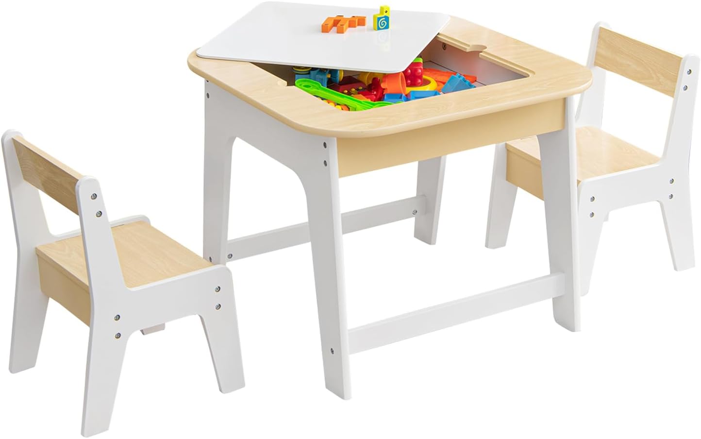 COSTWAY Kids Table and Chairs Set, Wooden Toddler Activity Table Set
