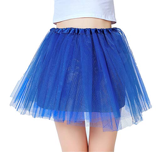 Women's Athletic Tutus Elastic 4 Layered Tulle Tutu Skirt | Colorful Running Skirts | One Size Fits Most (Blue) #TOP3