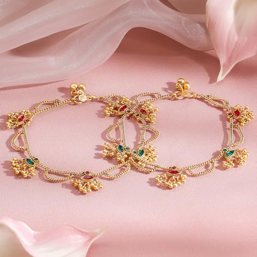 Image of Rubans Gold Plated Charm Layered Anklet Party Handcrafted For Women & Girls