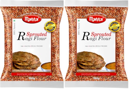 Image of Manna Sprouted Ragi Flour, 1Kg | Natural Sprouted Finger Millet Flour | Nachni Atta | Kelvaragu Flour | Rich in Calcium & Protein 500g (Pack of 4)