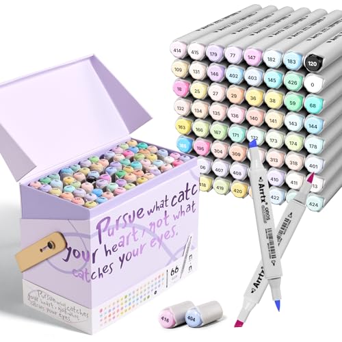 Arrtx OROS 66色パステルマーカー アルコールマーカー ブラシとチゼルチップ 絵画、塗り絵、スケッチ、イラストレーション、アルコールベースのマーカー、アーティストペン、ギフトに最適