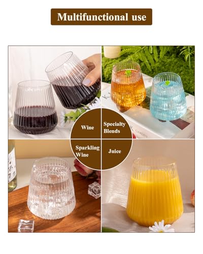 Image of Goodluck 120 Pack 12oz Stemless Clear Plastic Wine Glasses | Clear Ribbed Cups, Elegant Reusable Disposable Drinkware for Weddings, Parties, Bars, Indoor and Outdoor Events