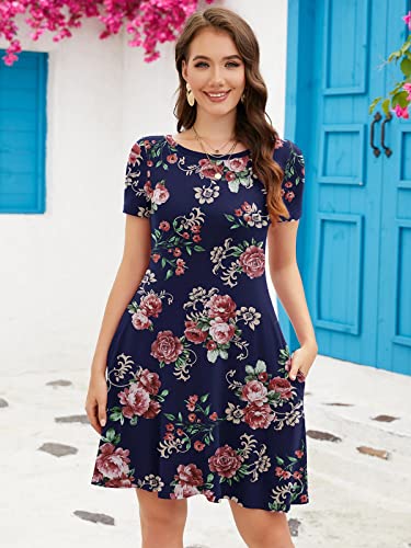 Image of KORSIS Summer Women's Dress Casual T-Shirt Short Sleeve Dresses Swing Flowy Beach Vacation Work Sundress with Pockets