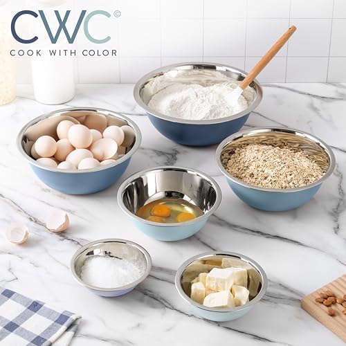COOK WITH COLOR Stainless Steel Mixing Bowls Set - Nesting Bowls, 6 Pieces, Silver - Thumbnail 3