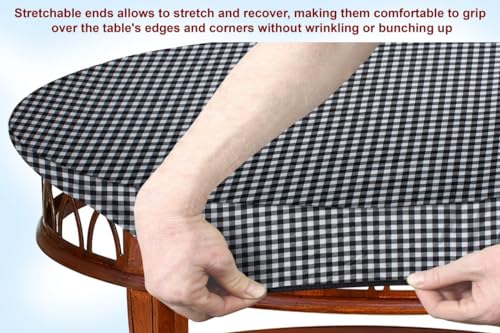 Image of The Furnishing Tree Elastic Oval Center Table Cover WxL 12x24 in Inches Polyester Checkered Pattern White