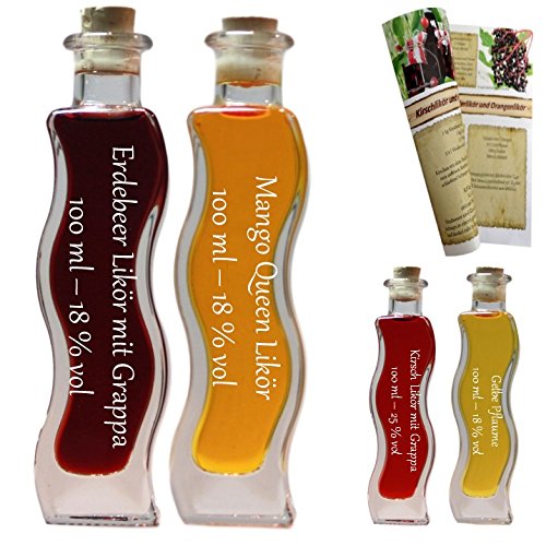 Geschenkset & Probierset | 4 x 100ml | Erdbeer Likör mit Grappa 18% - Mango Queen Likör 18% -...