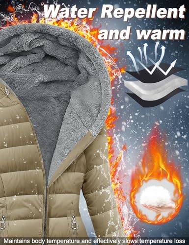 VXVGER Women's Winter Fleece Warm Coat Windproof Slim Fit Long Down Jacket Hooded Thicken Outerwear with Pockets
